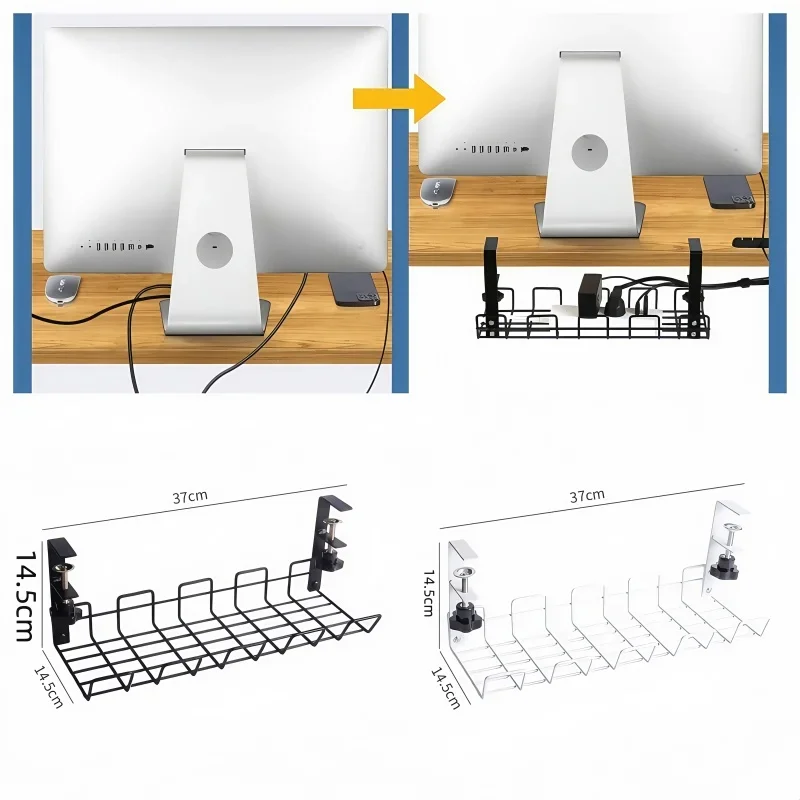 Under Table Storage Racks Removable Hang Management Tray Home Office Desk Wire Organizer Adjustable Kitchen Storage Accessories