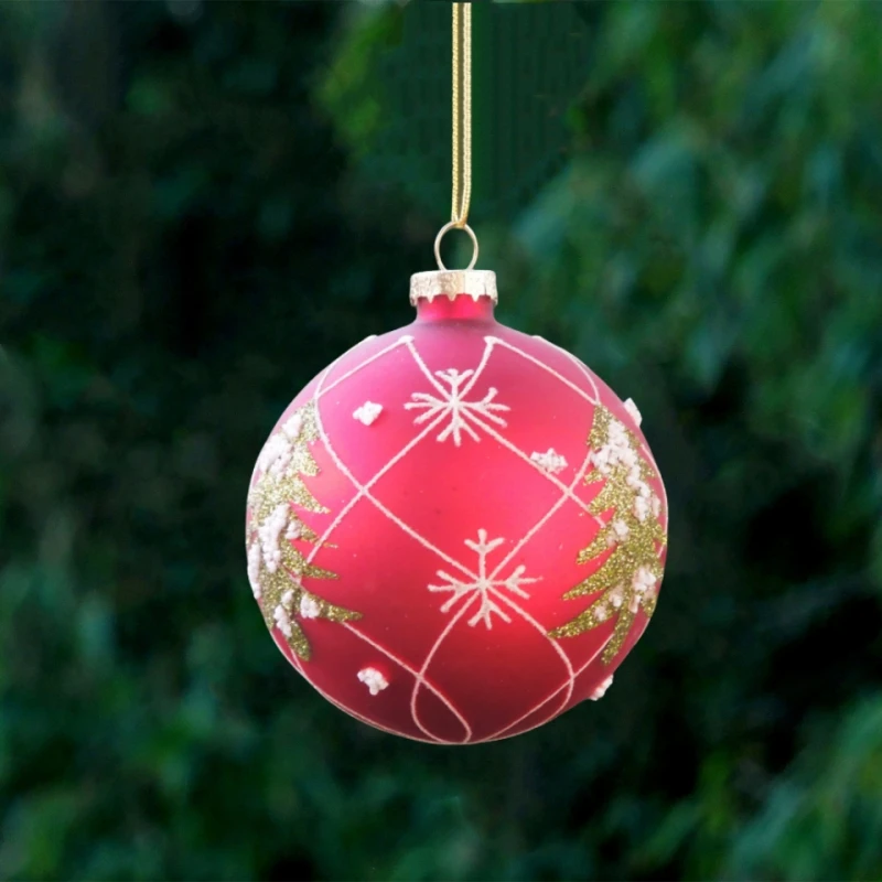 Free Shipping 12pcs/pack Diameter=8cm Hand Drawing Red Glass Globe Christmas Tree Home Decoration Round Ball Hanging Pendant