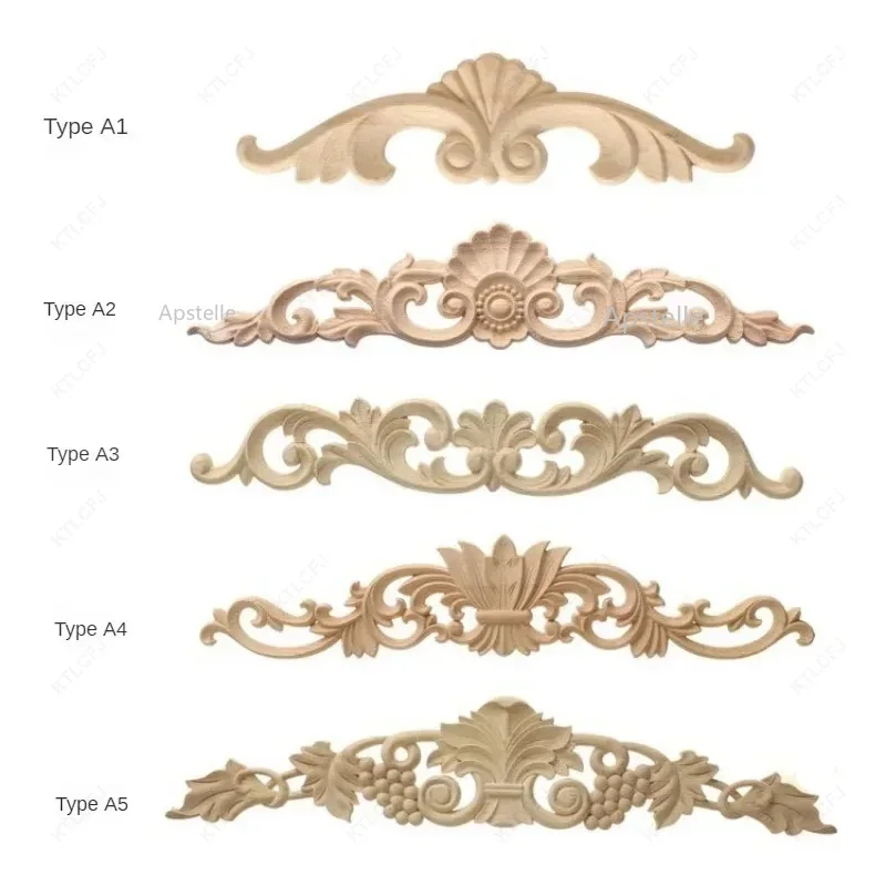 Wood Carving Applique European Furniture Decoration Rubber Wood Long Applique Cabinet Door Bed White Embryo Flower Piece