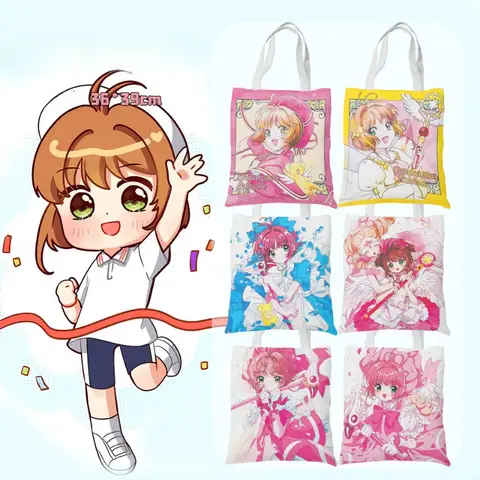 Bolso de mano de Anime Card Captor Sakura para mujer, bolso de lona con dibujos animados de Kinomoto Sakura, bolso de hombro de viaje bonito, bolso de compras