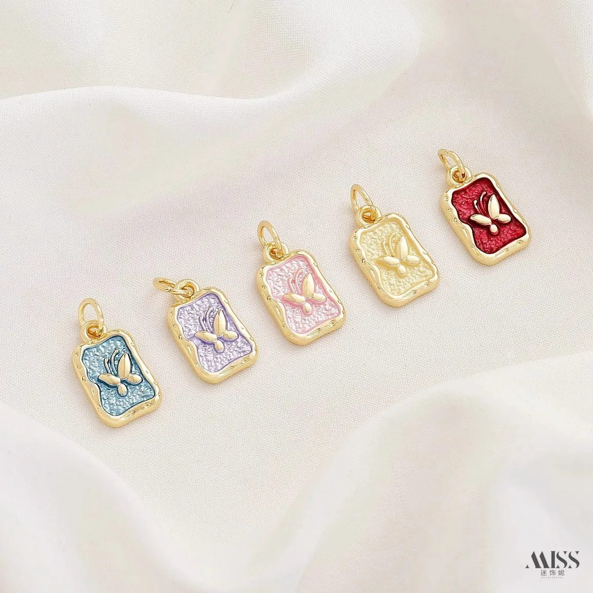 14K Gold Plated Oil Dripping Butterfly Irregular Square Frame Tag Pendants for DIY Bracelet Necklace Jewelry Making Accessories
