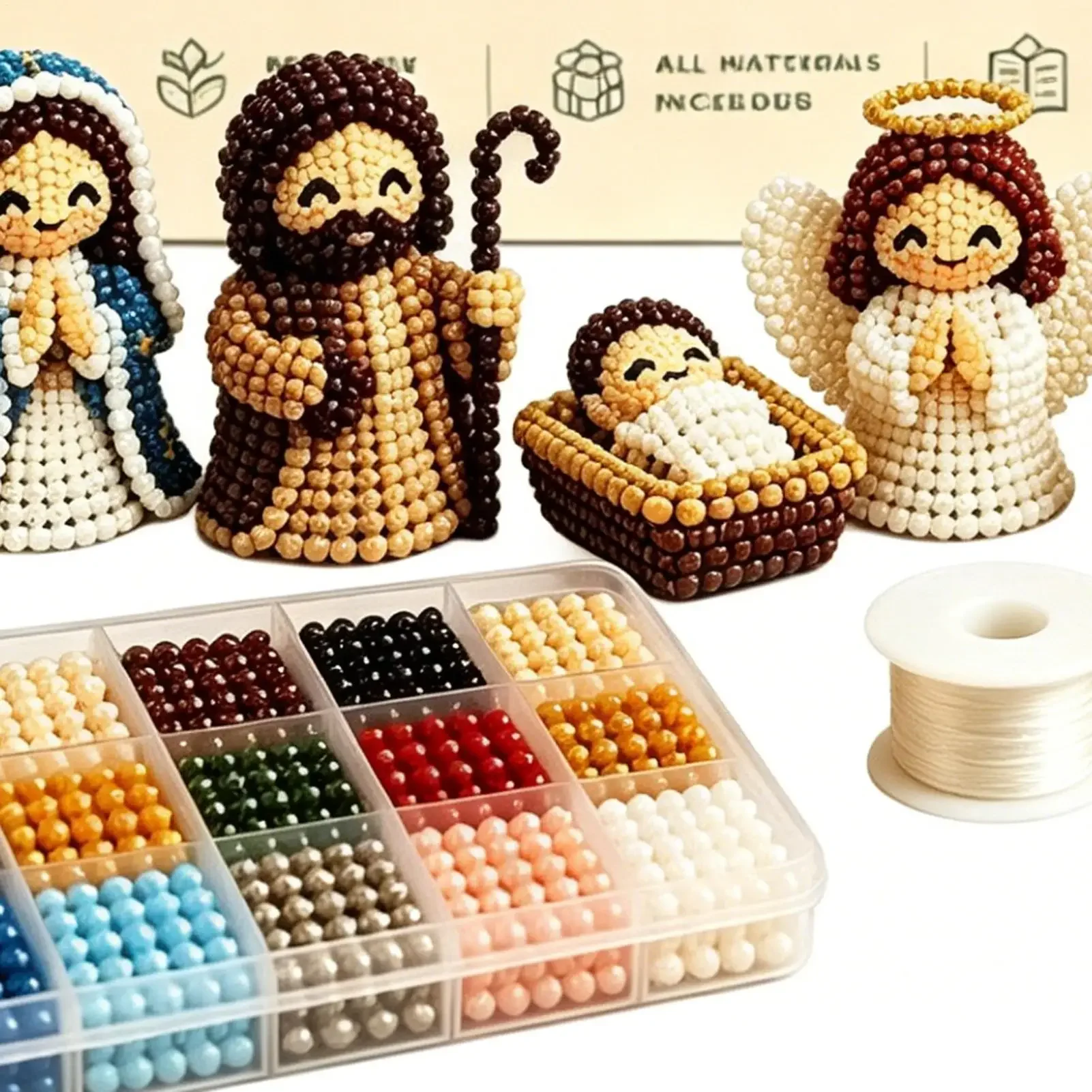 Nativity Bead Craft Kit 3D Beaded Craft Figurines Decor Beading Figures Christmas Kit for Men Women Adults Dad Wife Husband view 5