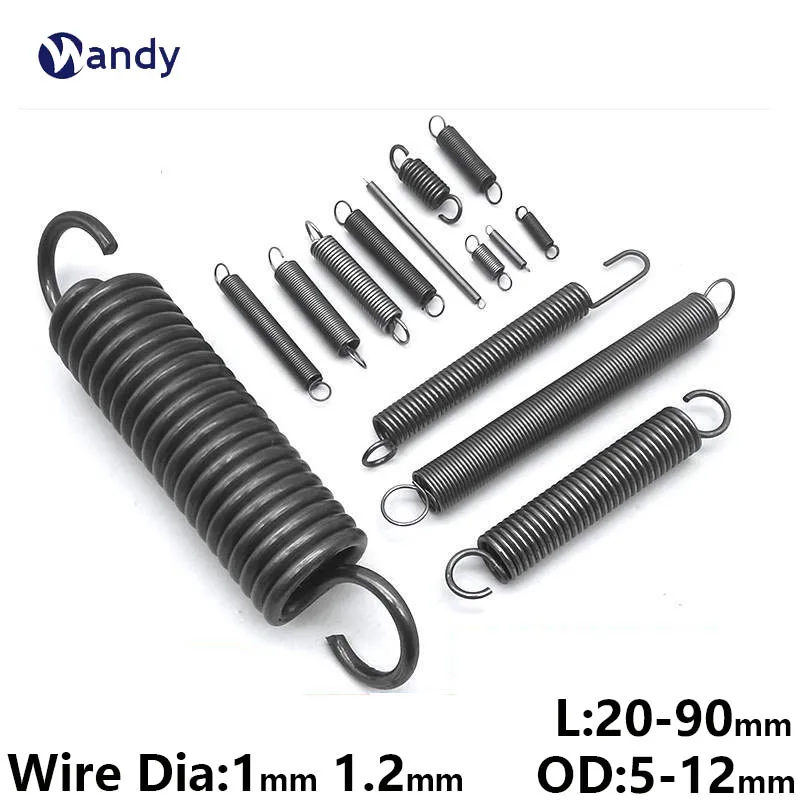 5Pcs Extension Tension Expansion Spring Hook Springs Steel Spring Wire Dia 1mm 1.2mm Outer Dia 5 6 7 8 9 10 12mm Length 20~90mm