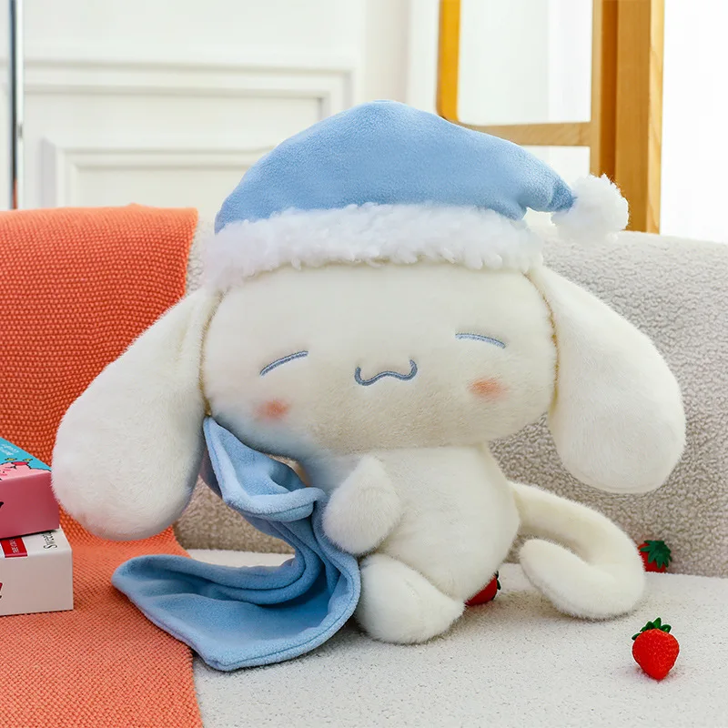 Dulce sueño Cinnamoroll juguete de peluche con gorro para dormir lindo cachorro de orejas grandes Animal relleno para niños cumpleaños regalo de Navidad muñeca suave