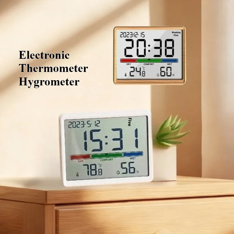 Nuevo Termómetro Electrónico Higrómetro Estación Meteorológica de Alta Precisión con Función de Reloj de Mesa Sensor Digital LCD para Interiores