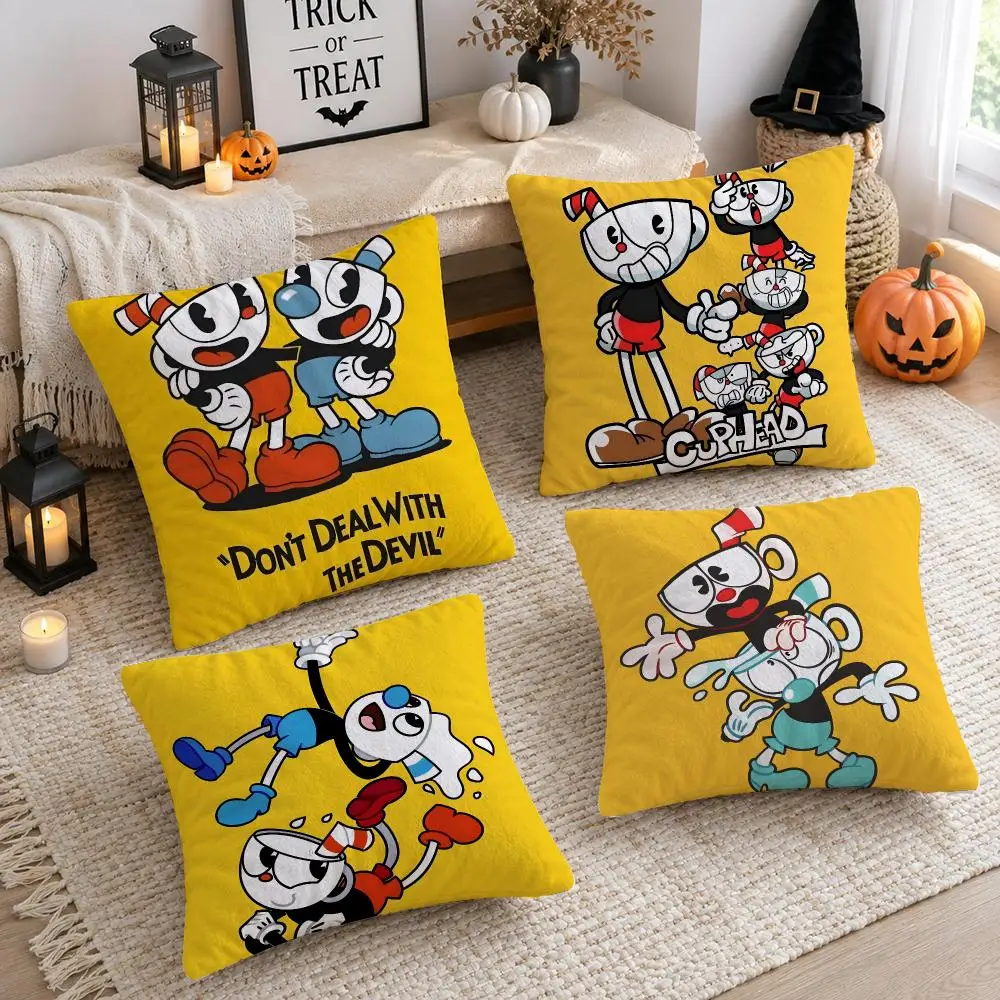 Video Game C-cuphead Cushion Cover Plush Decorative Pillow Case With Hidden Zipper Cutecore Room Decor For Home