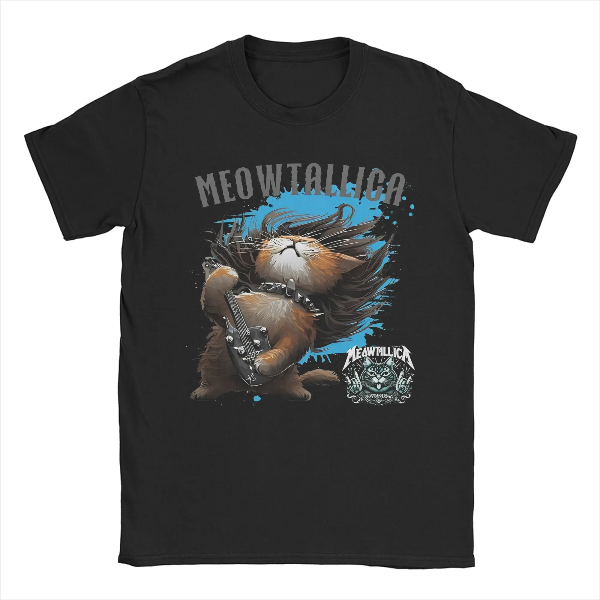 Meowtallica Funny Heavy Metal Rock Cat Band Cartoon T Shirt Men Cotton Tops Streetwear  O-neck Short Sleeve