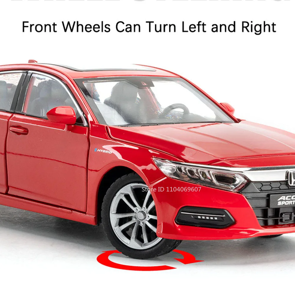 Honda Accord w skali 1:24 Zabawkowe modele samochodów Metalowe odlewy RAV4 Miniaturowe modele Dźwięk Światło Otwarte drzwi dla dzieci Prezenty