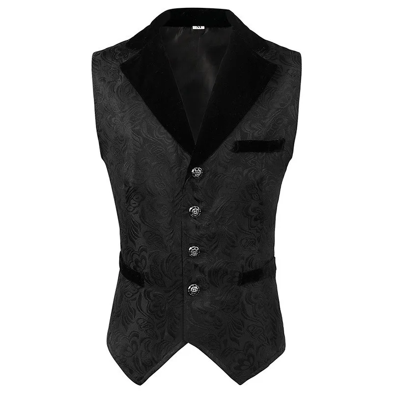 Men's Gothic Victorian Long Waistcoat, Vintage Renaissance Tailcoat Vest with Velvet Collar & Adjustable Belt for Halloween - view 2