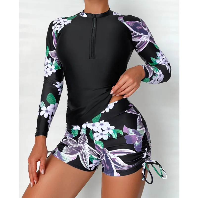 New Long Sleeves Swimwear Sports Surfing Female Swimsuits Tankini Set Beachwear Two-Piece Bathing Suits Pool Women Swimming Suit