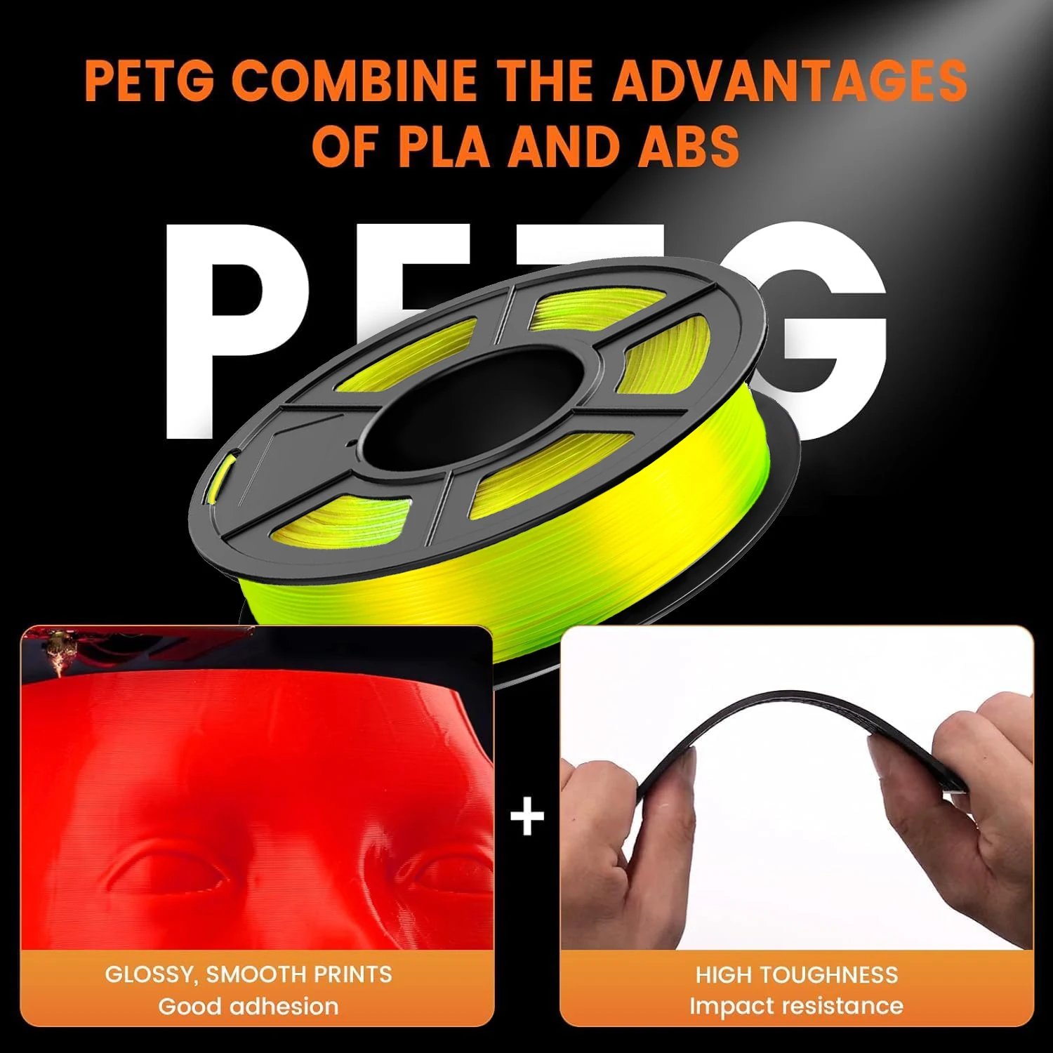 PETG 필라멘트 1.75mm 3D 프린터 필라멘트, 치수 정확도 +/- 0.02mm, (투명 노란색)