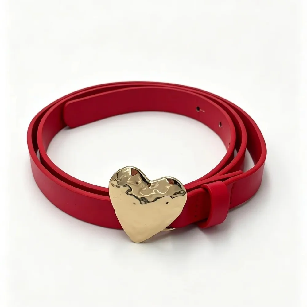 Casual Irregular Women's Slim Belt PU Heart-shaped Buckle Waistband Dress Jeans Belt Clothing Accessory
