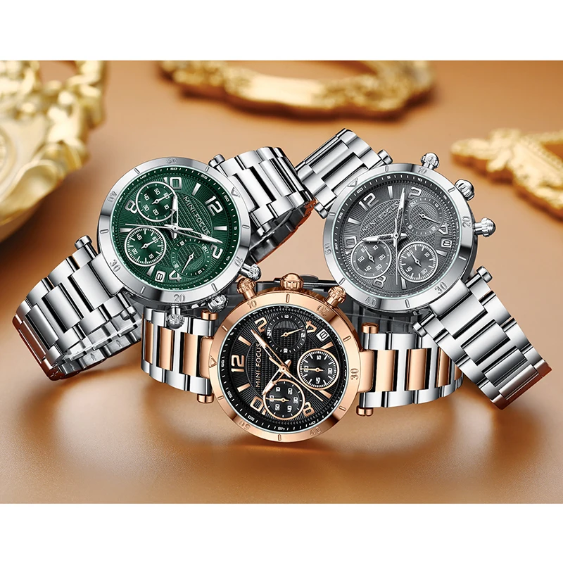 High End MINI FOCUS MF0489L Women Luxury Watch Solid Stainless Steel Band Water Resistant Chronograph Quartz Watches