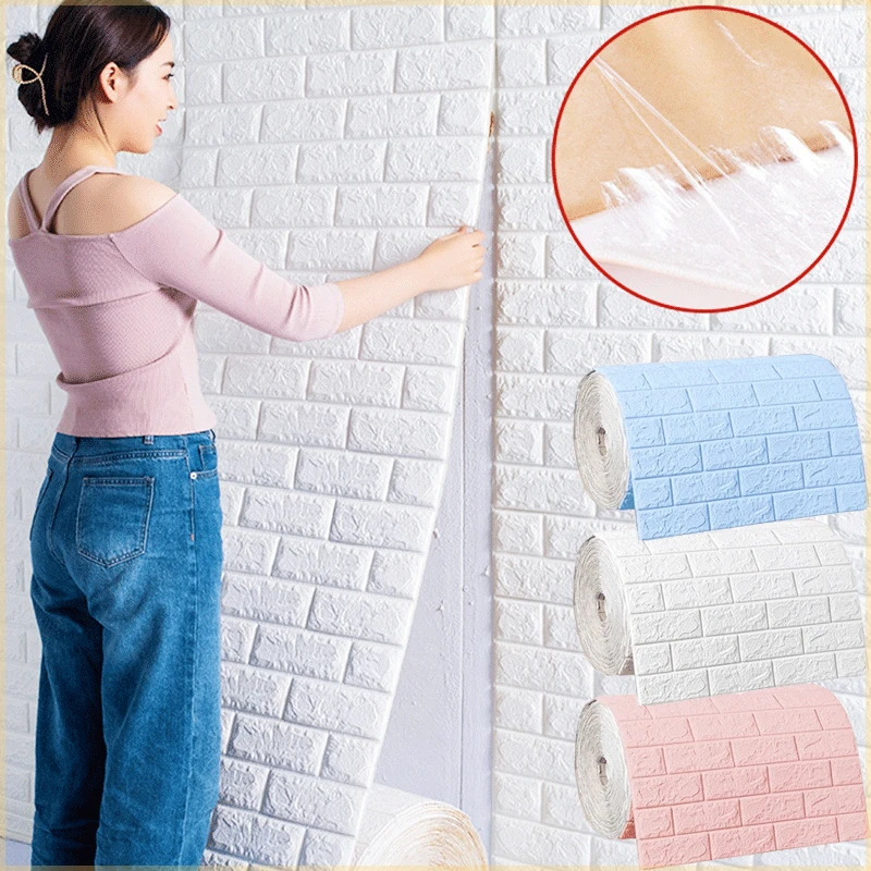 1000cm 3D Foam Brick Wall Stickers Self Adhesive Waterproof Living Room Home Wallpaper Wall Decal Home Decoration Wallcoverings