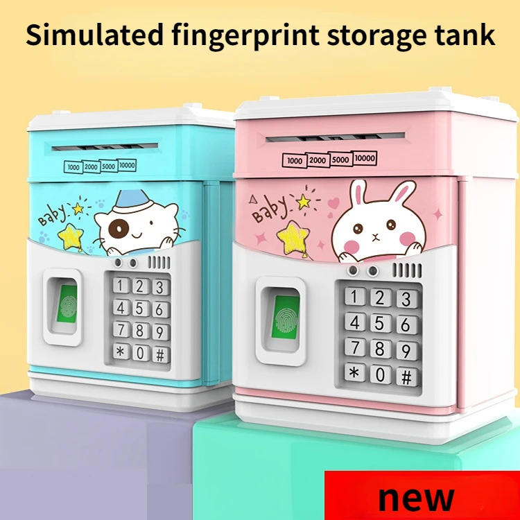 Simulated fingerprint sensing children's piggy bank cartoon ATM password box automatic roll money creative gift toy