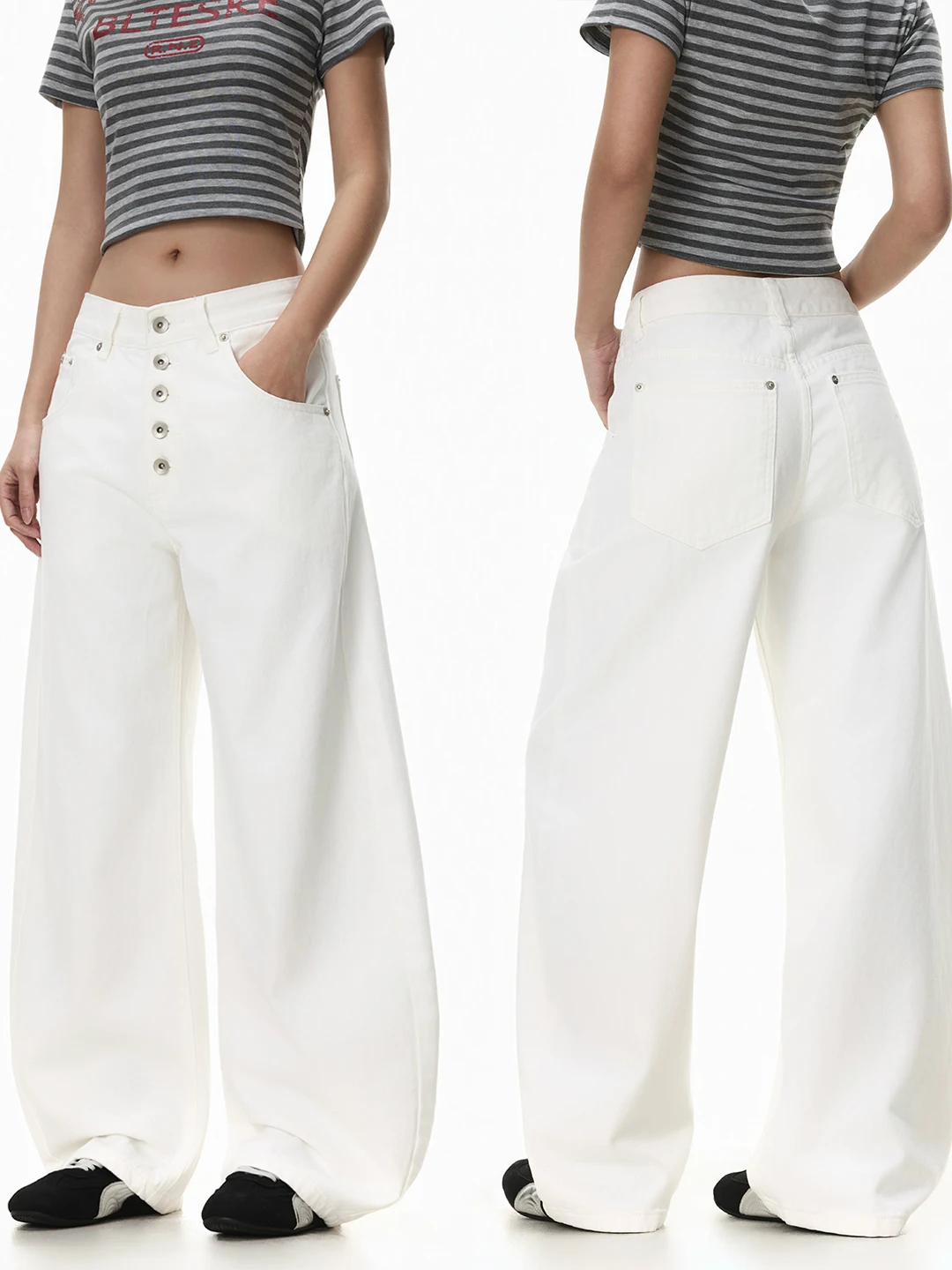 

FreeMary American Style White Curved Knife Jeans Women's Spring New Loose Fit Versatile Slimming Jeans Cotton Natural Waist