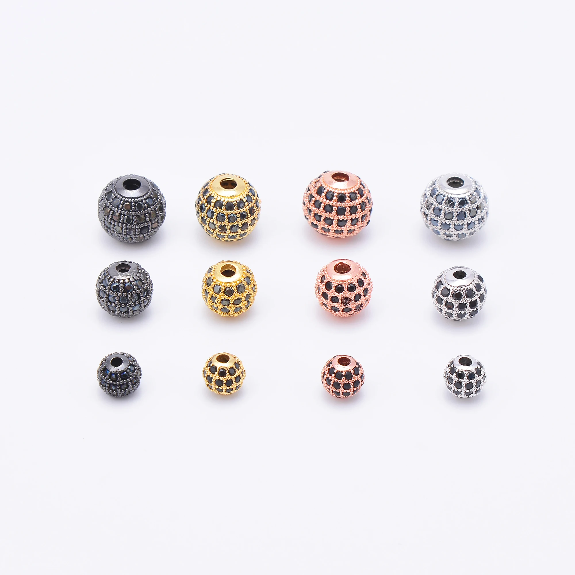 Beads for Jewelry Making DIY Chain Necklace Bracelet Beaded Parts Micro Paved Black-Zircon Sphere Brass Bead Plating Accessories