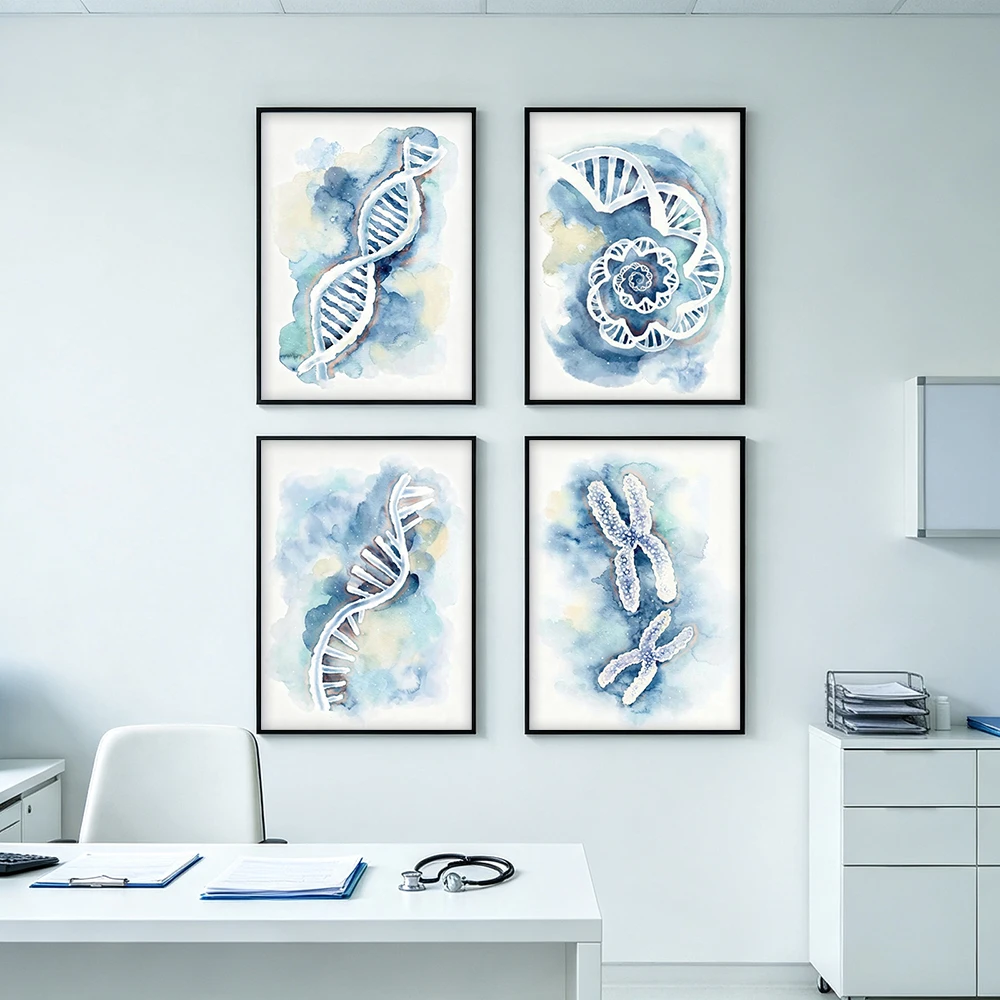 Medical Lab Pictures - Aquarell-DNA-Doppelhelix-Chromosom-Kunstdrucke, Biogenetik-Leinwandgemälde, Wandbilder für medizinische Forschungslabore,