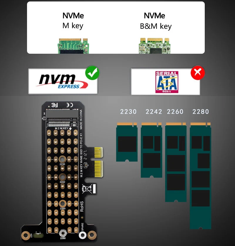 M.2 NVME B&M Key To PCIe 4.0/3.0 X1 x1 X4 x8 x16 interface Adapter Card PC Motherboard For 2230 2242 2260 2280 SSD hard disk