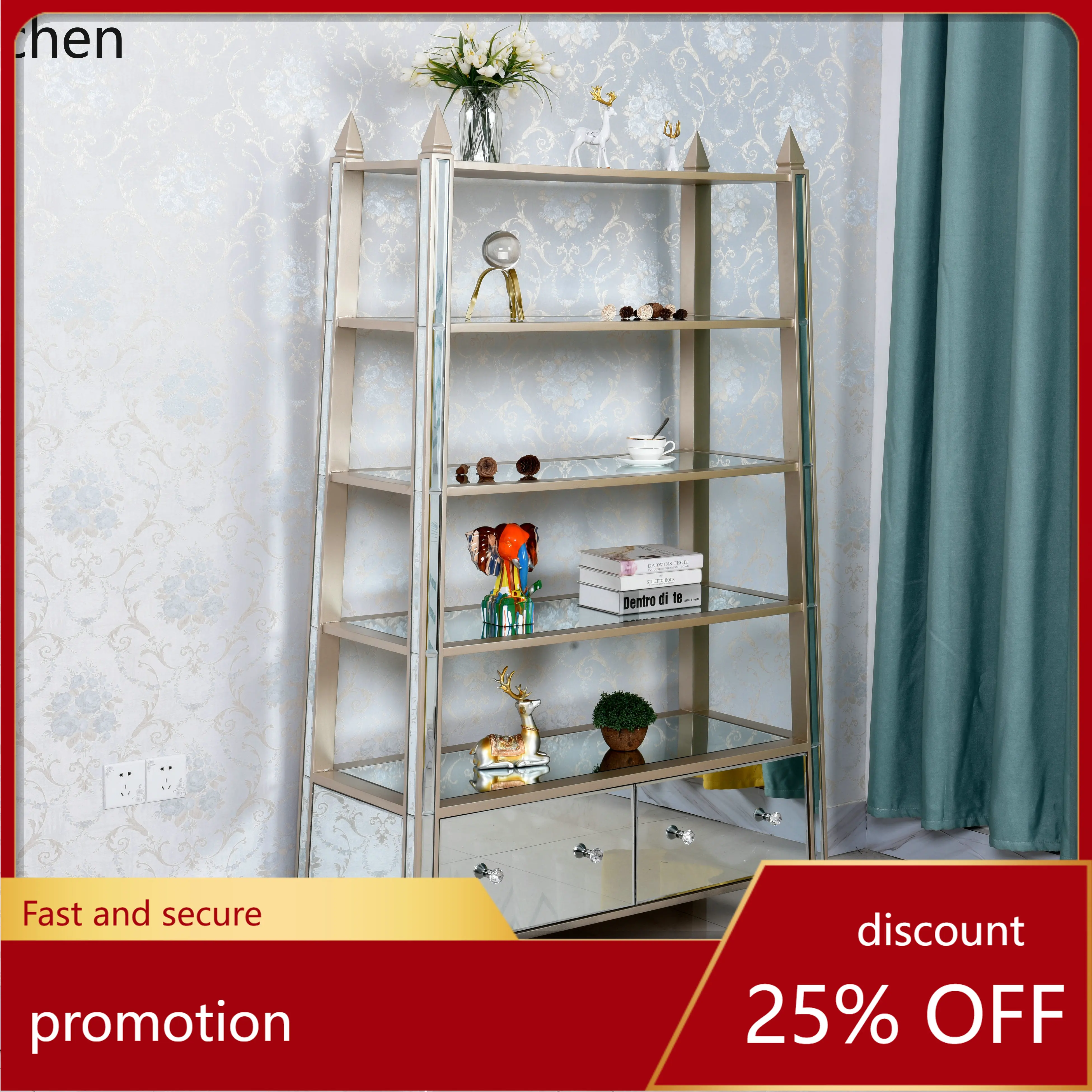 CZ bookshelf floor-to-ceiling simple modern mirror bookcase multi-layer creative shelf saves space