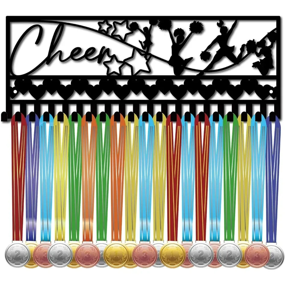

Cheerleader Medal Holder Display Dance Hanger Rack Cheer Sports Metal Hanging Awards Iron Mount Decor with 20 Hooks for Wall