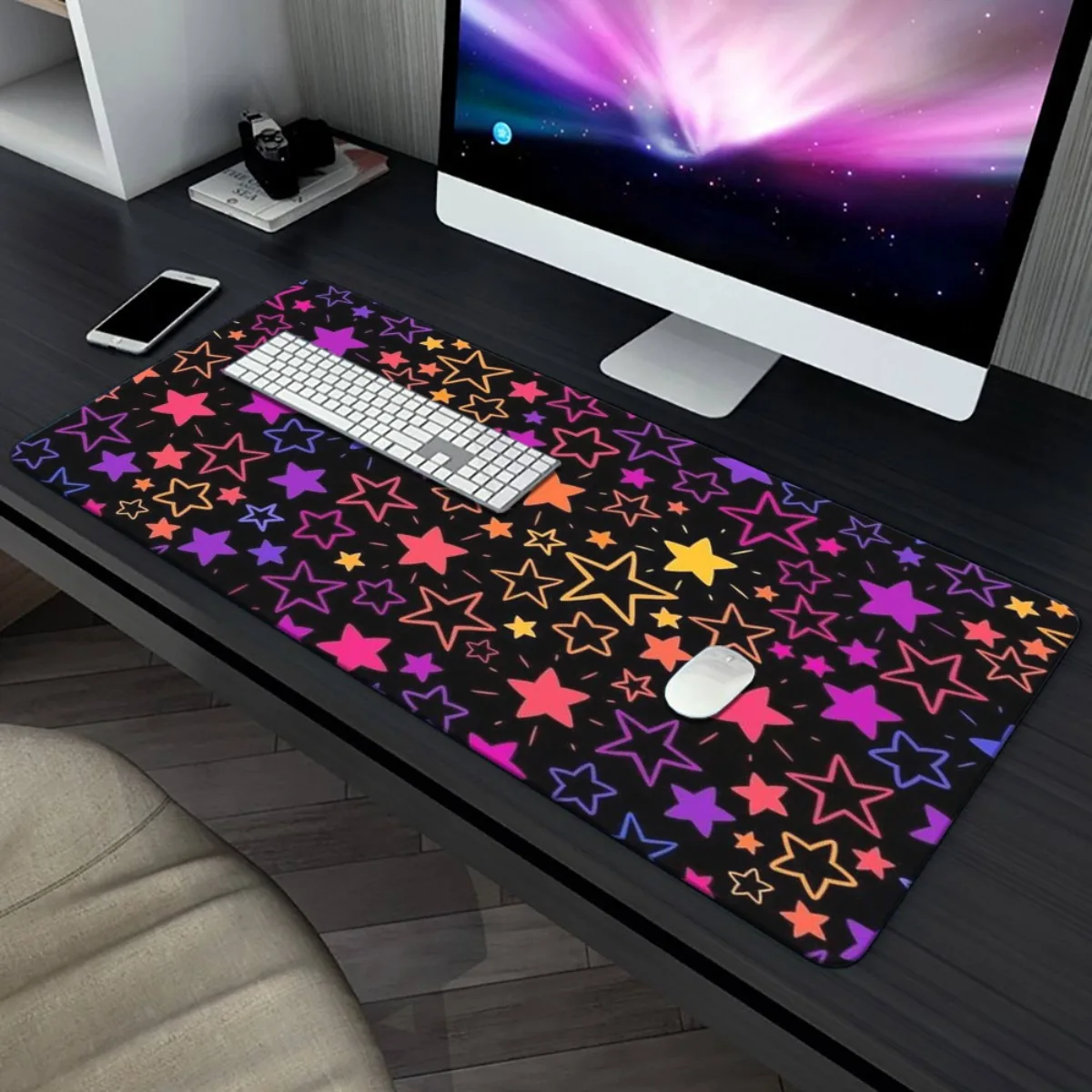 Aluminum Metal Star Print Desk Mat, Large Mouse Pad for Gaming Office PC, Non-Slip Durable Keyboard Mat