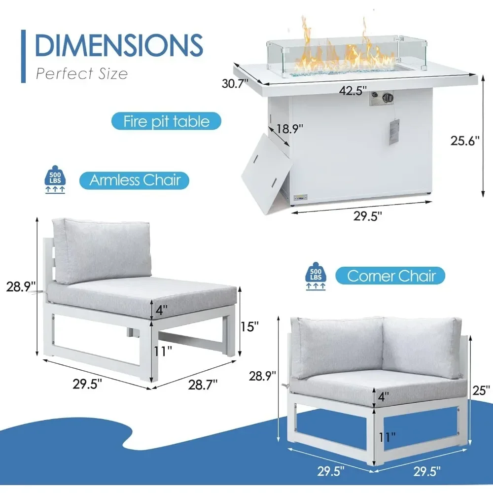 9 Pieces Aluminum Patio Furniture with Fire Pit Outdoor Conversation Set, Outdoor Modern Luxury Sectional Sofa Set