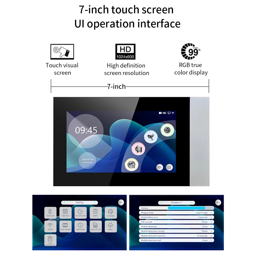 Kit sistema videocitofonico IP WIFI Tuya App a 2 fili Citofono analogico Campanello visivo 2M 1080P + Monitor touch screen a colori da 7 pollici