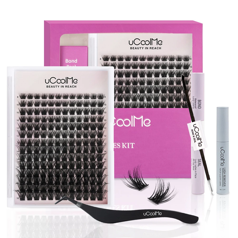 uCoolMe Lashes Magic 0.05mm DIY Lash Clusters Kit with Bond and Seal Tweezer Waterproof Long-lasting False Eyelashes Extension