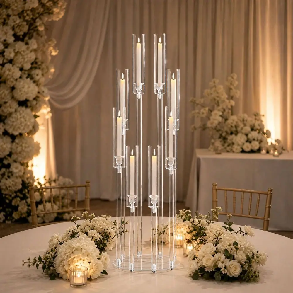 1PC 38.5in Tall Arcylic Candlesticks Holder Wedding Centerpieces For Tables ,8Arm Clear Candelabra Candle Holder For Wedding, T