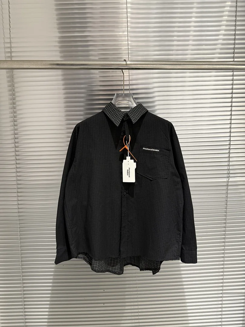 2026 PTL Index Loose Plaid Lapel Women Men Shirt Jacket with Mock Two-Piece Spliced Four-Sleeve Design Oversize Men Casual Shirt