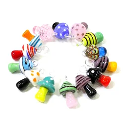 2pcs Creative Cute Colorful Mini Glass Mushroom Pendants Outdoor Garden Bonsai Micro Landscape Hanging Decor Charms Accessories