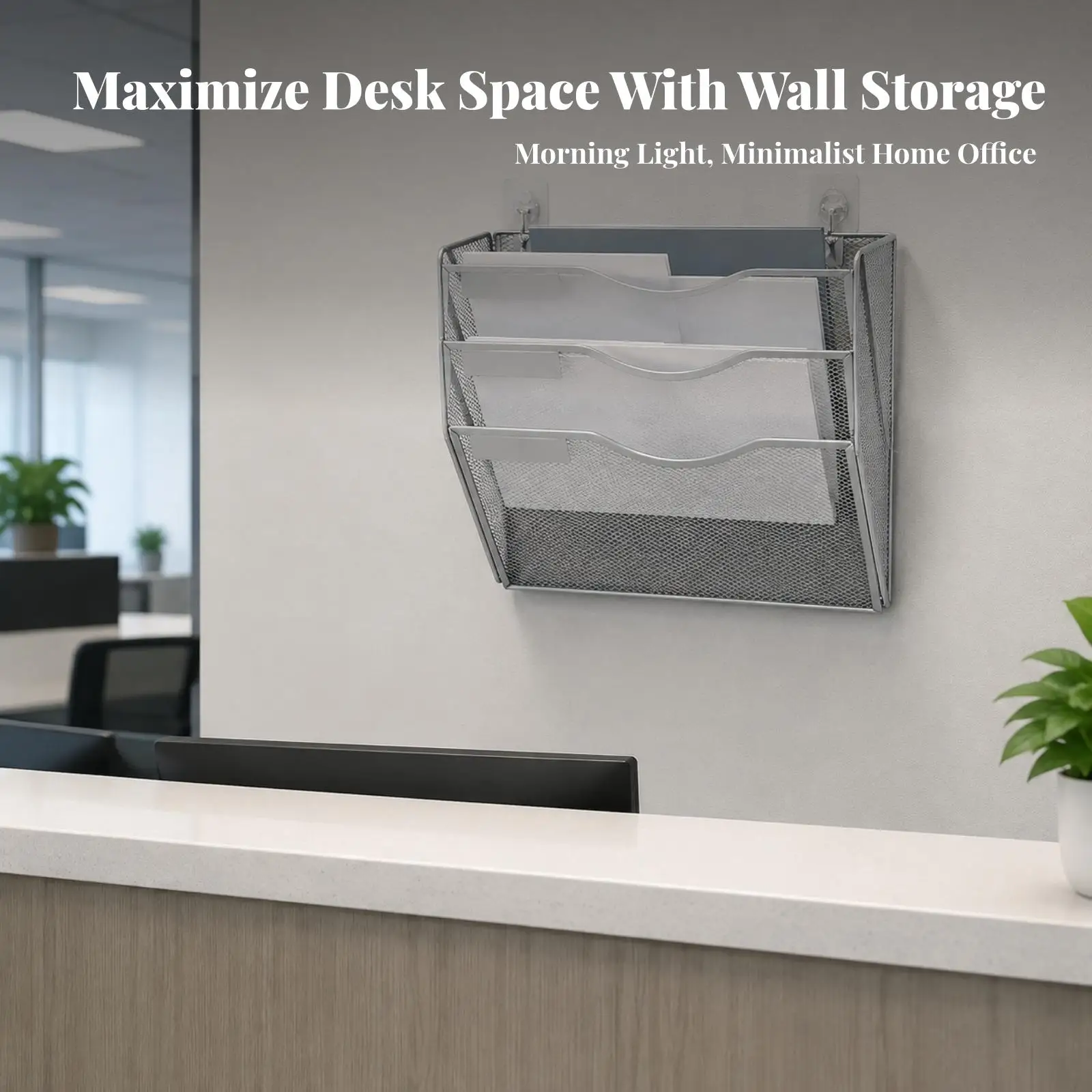 Metal Mesh Wall Pocket Organizer for Files A4 Paper Documents Desk Storage Office Reception Area