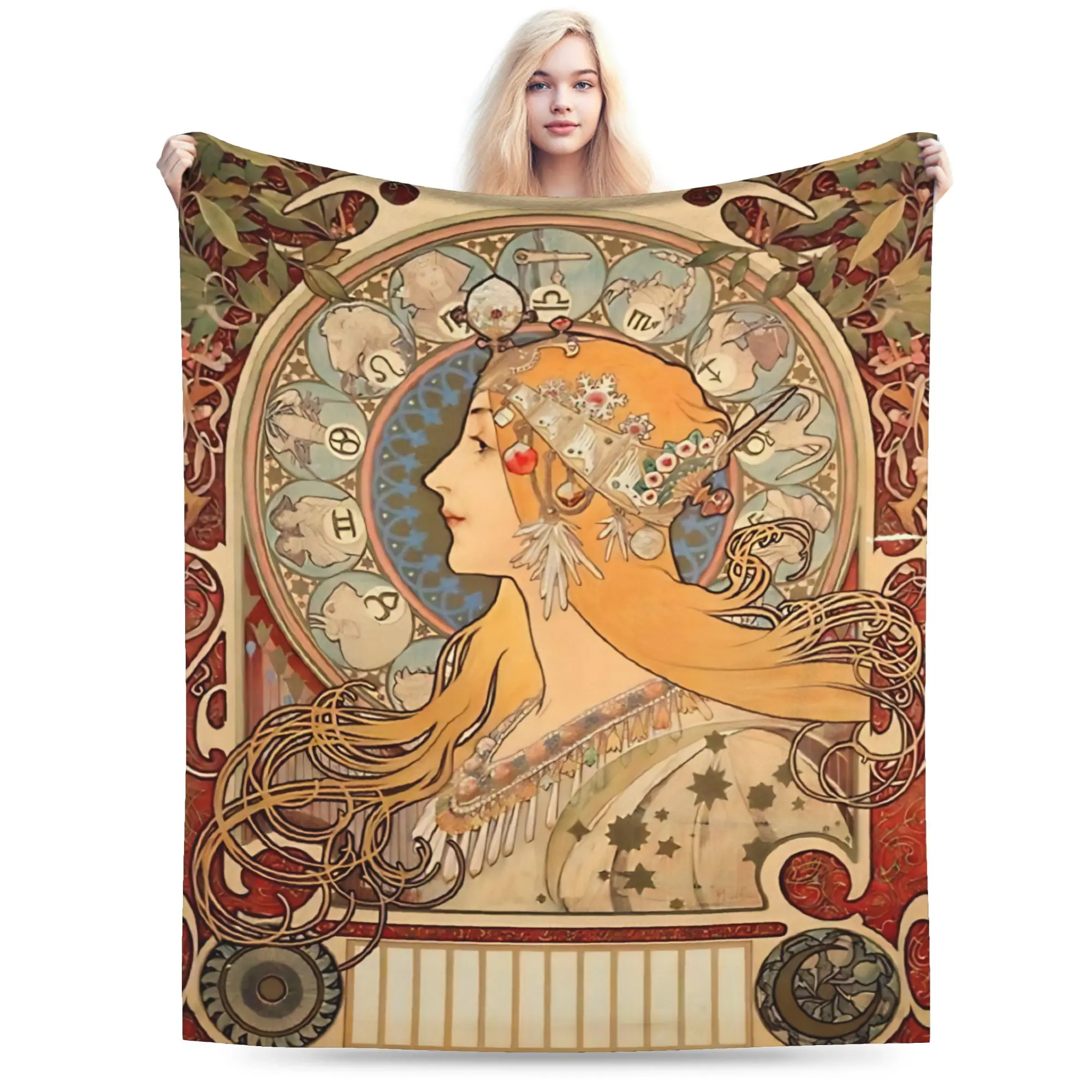 Language of Flowers Alphonse Mucha   Plush Blanket Children  Flannel Bedding Throws For Outdoor Warm Design Quality Bedspread