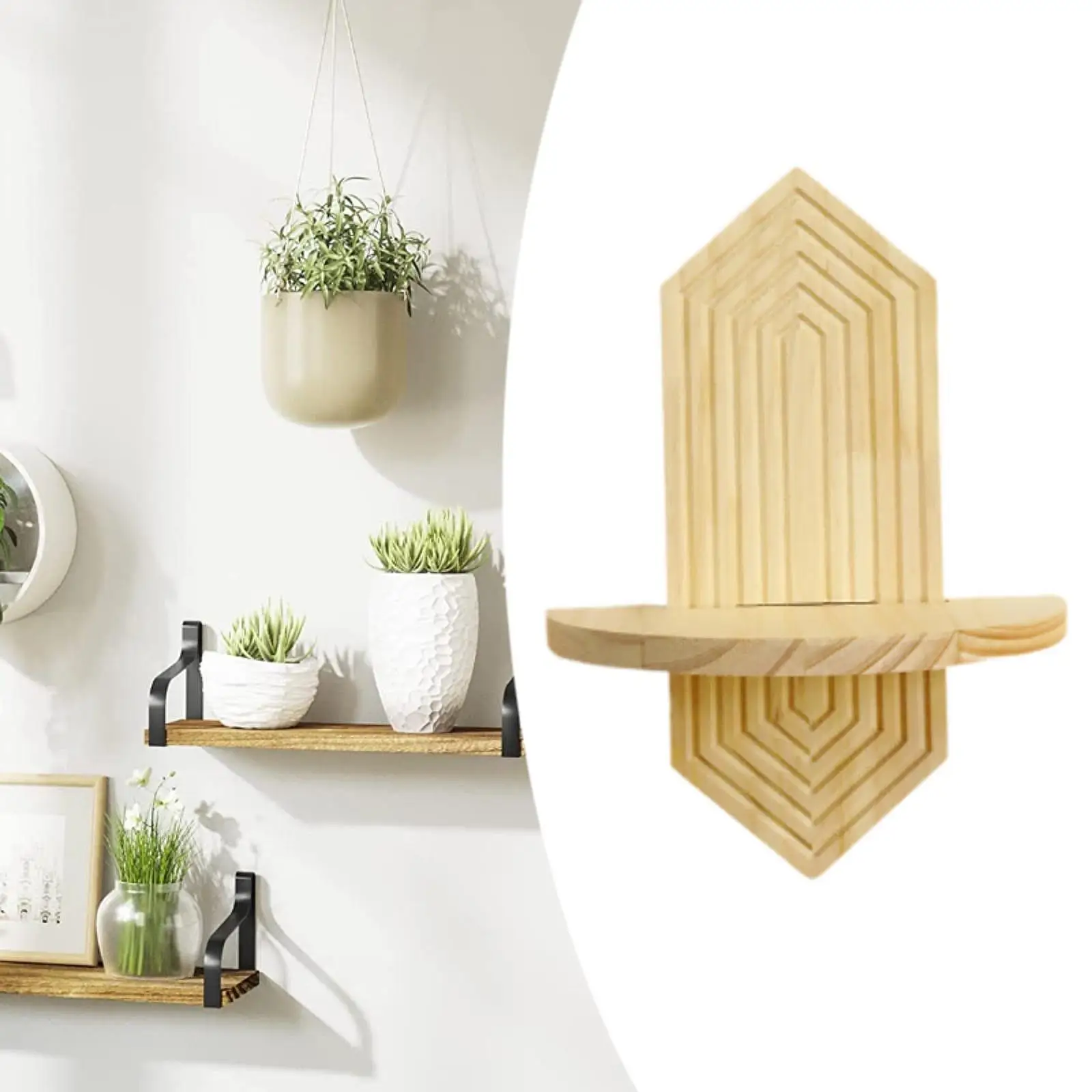 Wooden Boho Wall Shelf, Modern Style Float Shelf Decor Geometric Aesthetic Decorative Wall Mount for Home Living Rooms Bedroom