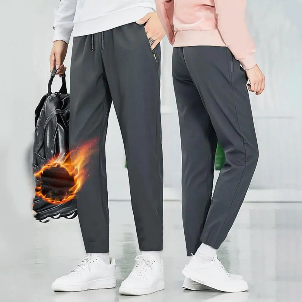 Outdoor Punching Pants Waterproof Windproof Drawstring Design Men Pants Fleece-lined Thickened Straight Fit Pants