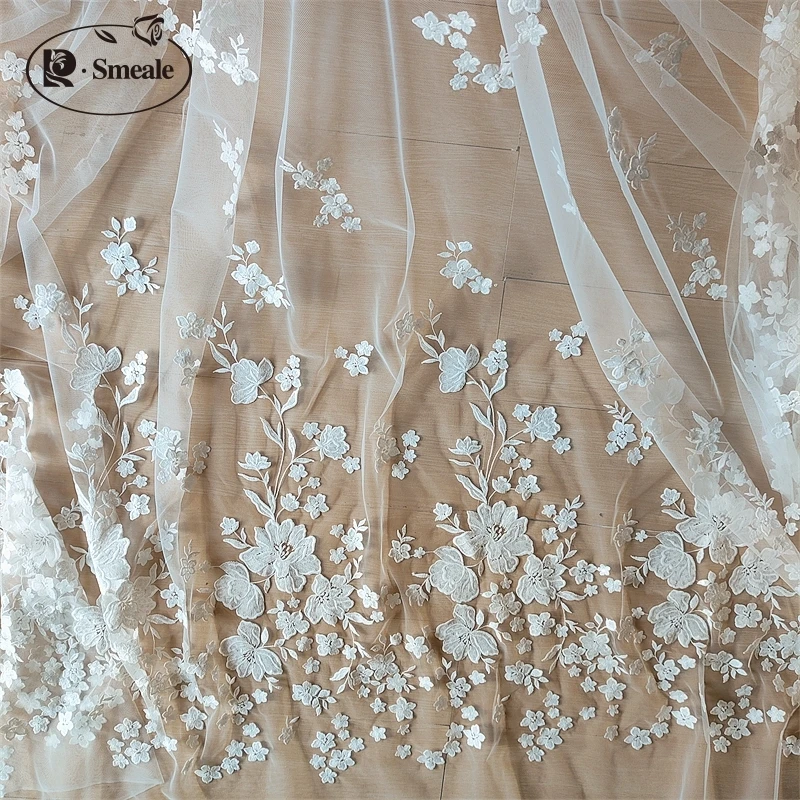 Sequin Lace Floral Bride Fabric, Wedding Dress, Headdress Skirt, DIY Hand Sewing Accessories, Clothing RS4864, Off White