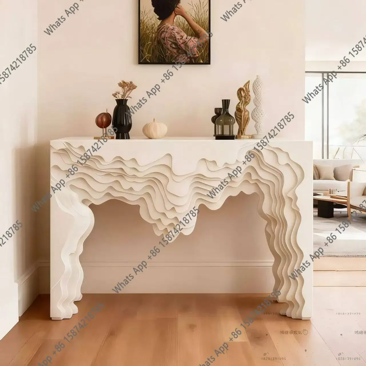 Hi Italian Light Luxury Three-dimensional Wave Entrance Table Modern Simple Art Entrance Table Living Room Home Decoration Table