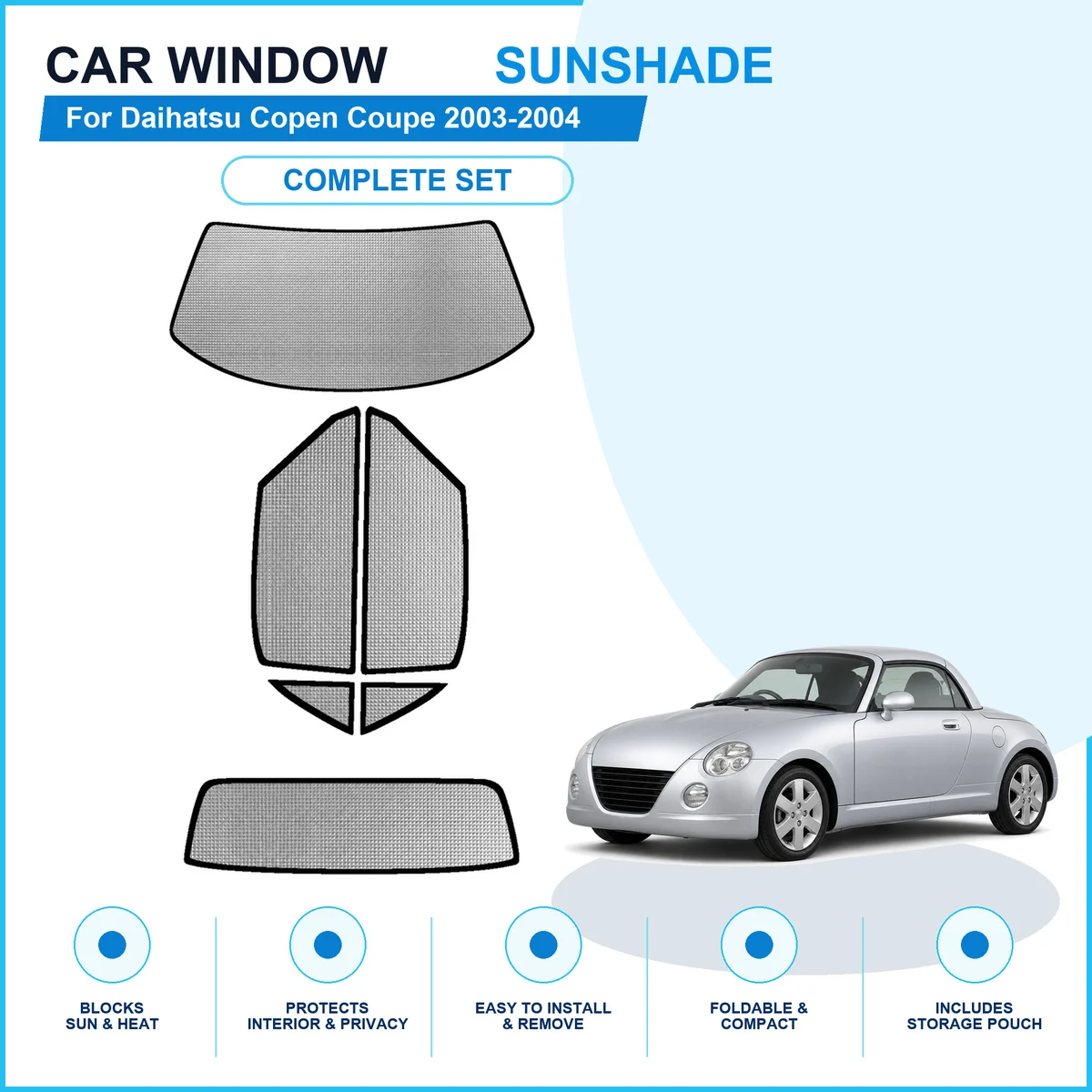 For Daihatsu Copen Coupe 2003-2004 Custom Full Set Window Sunshades Aluminum Foil Suction Cup Anti UV Privacy