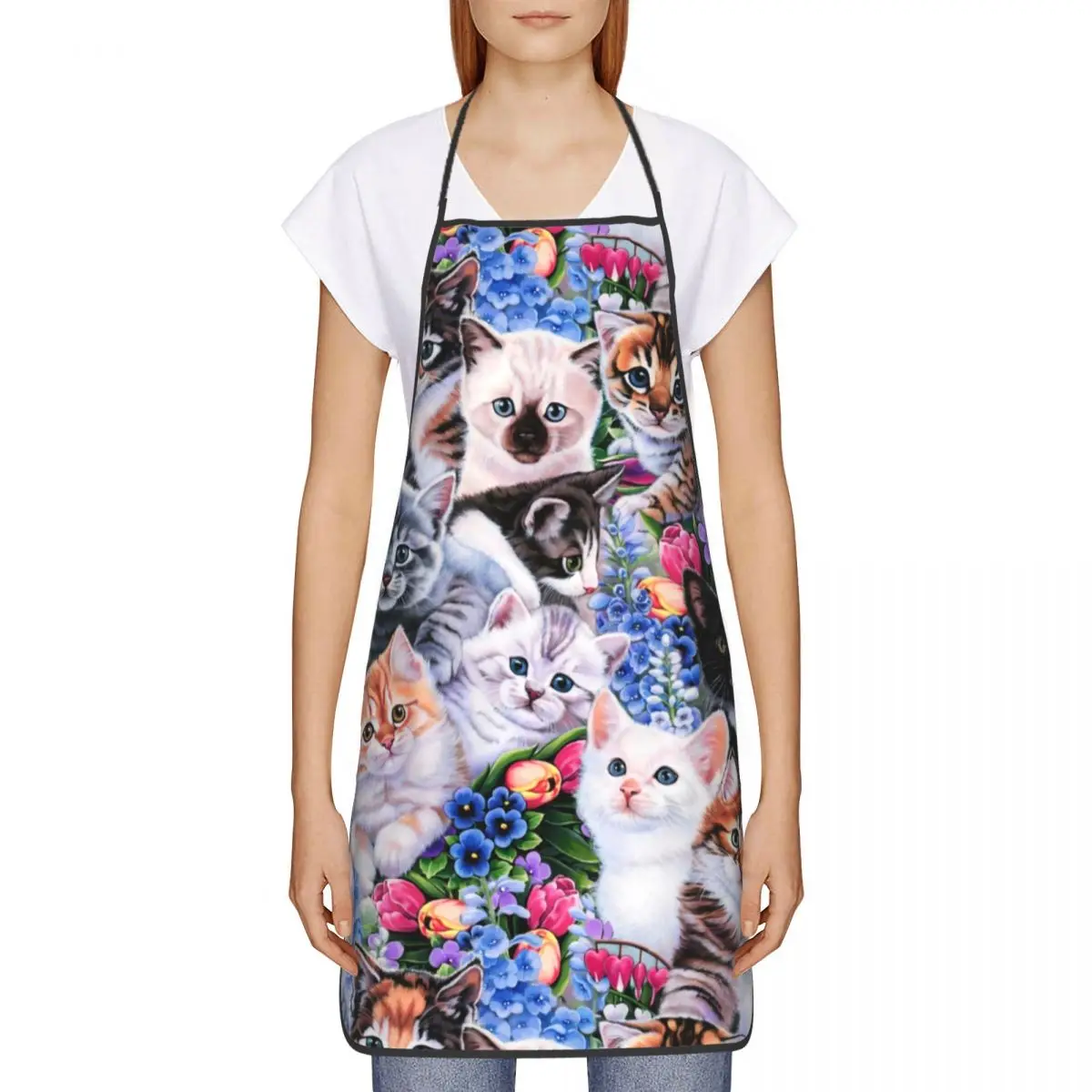 Love Spring Kittens Apron for Women Men Unisex Bib Cute Bengal Persian Cat Kitchen Cooking Tablier Cuisine Chef Gardening