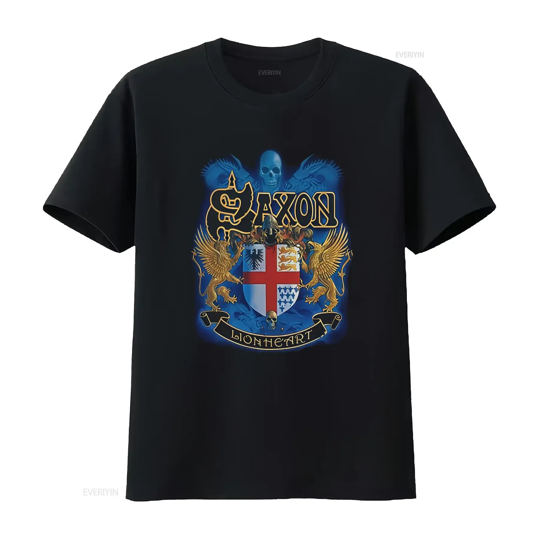 Saxon Lionheart Men's T Shirt British Classic Metal Band Design Leisure  vintage Washed Slightly Versatile fashion Breathable