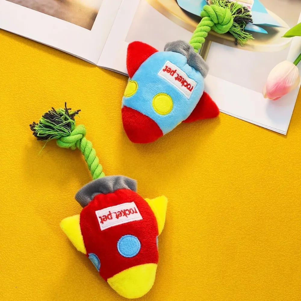 Juguete de peluche creativo con sonido para perro, juguete interactivo con forma de cohete resistente a mordeduras, juguetes para masticar perros suaves, decoración del hogar