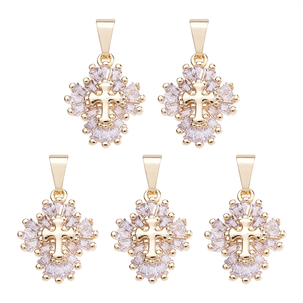 

5pcs Cubic Zirconia Cross Charms Religious Golden Crystal Crucifix Cross Pendants for DIY Jewelry Making Necklace Earring Craft