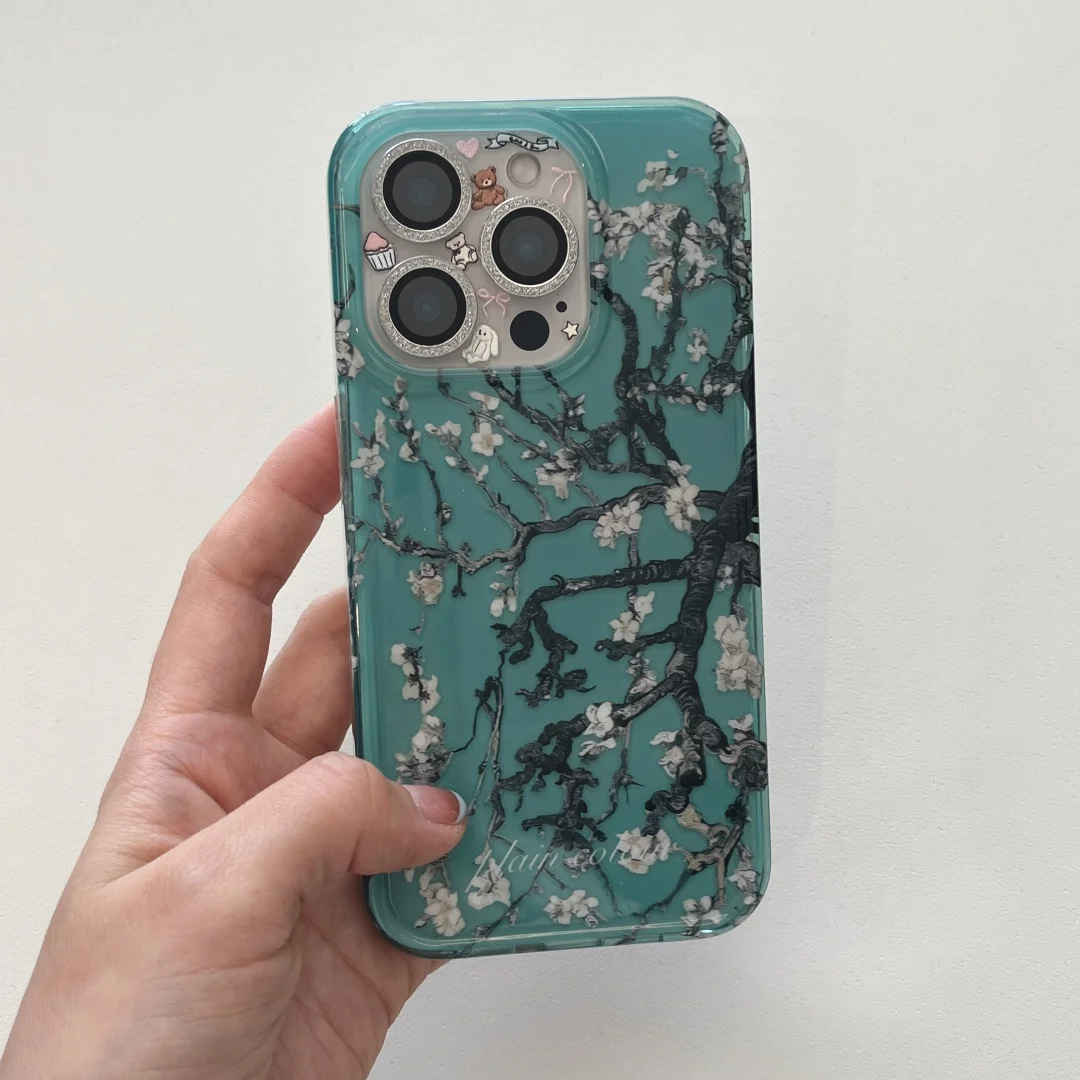 

Oil painting Apricot Flower Tree Print Phone Case For iPhone 16 15 14 Pro Max 13 Pro Max 16E vintage fashion Shockproof Cover﻿