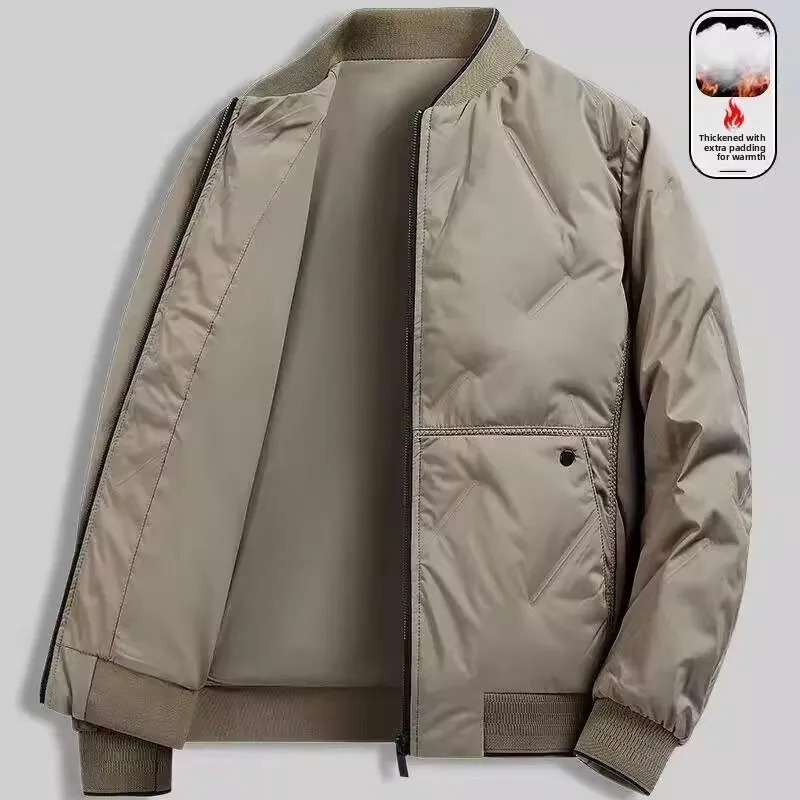 Thickened down Jacket for Men Autumn Winter Baseball Style Workwear Jacket Stand Collar Durable Work Outerwear Casual 