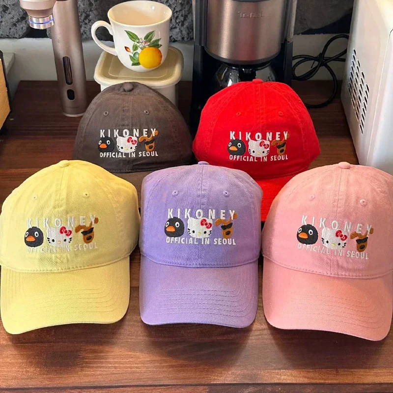 

Кепка с козырьком Hello kitty kawaii sanrio kitty ретро мягкая Солнцезащитная шляпа верхняя бейсболка Регулируемая голова и хвост 56-58 см Подарки для пар