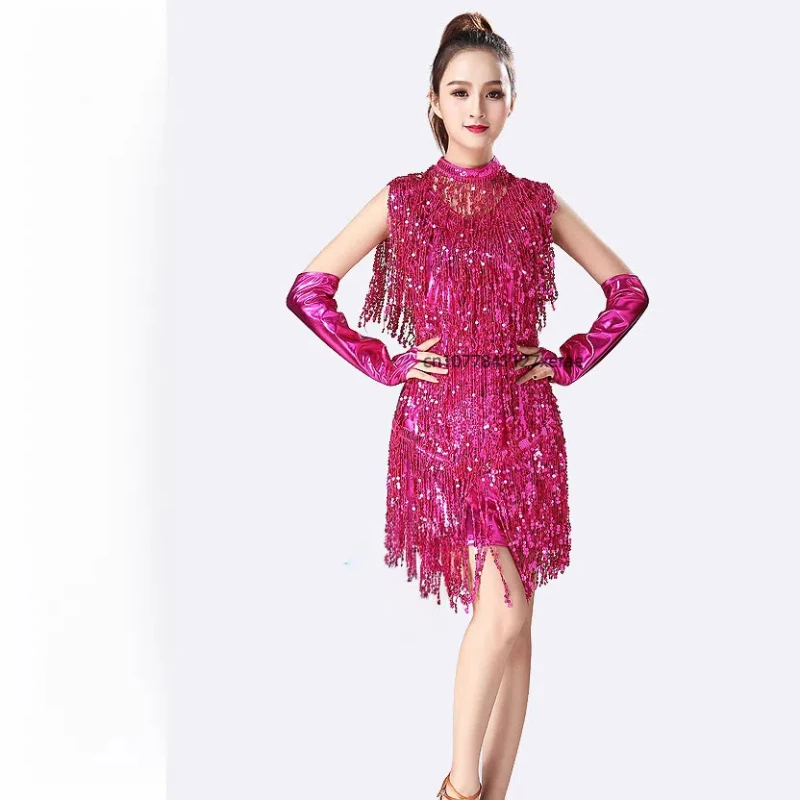ใหม่เลื่อม Fringe กระโปรงชุดเต้นรําละตินเวทีการแข่งขันเครื่องแต่งกายชุดเต้นรําละตินผู้หญิงเต้นรําเครื่องแต่งกาย