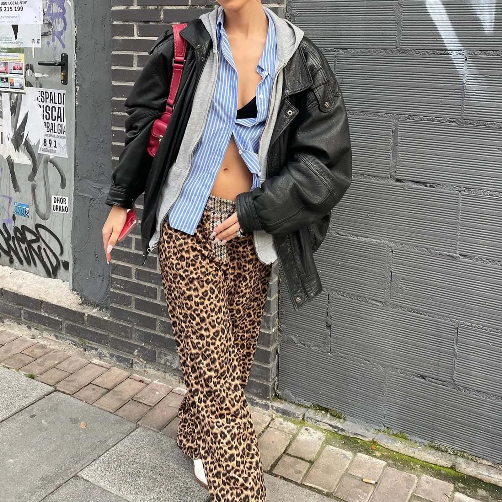 Fashion Vintage Leopard Print Wide-leg Pants Women Casual High-waisted Trouser 2024 Spring Summer Office Lady Clothes Streetwear