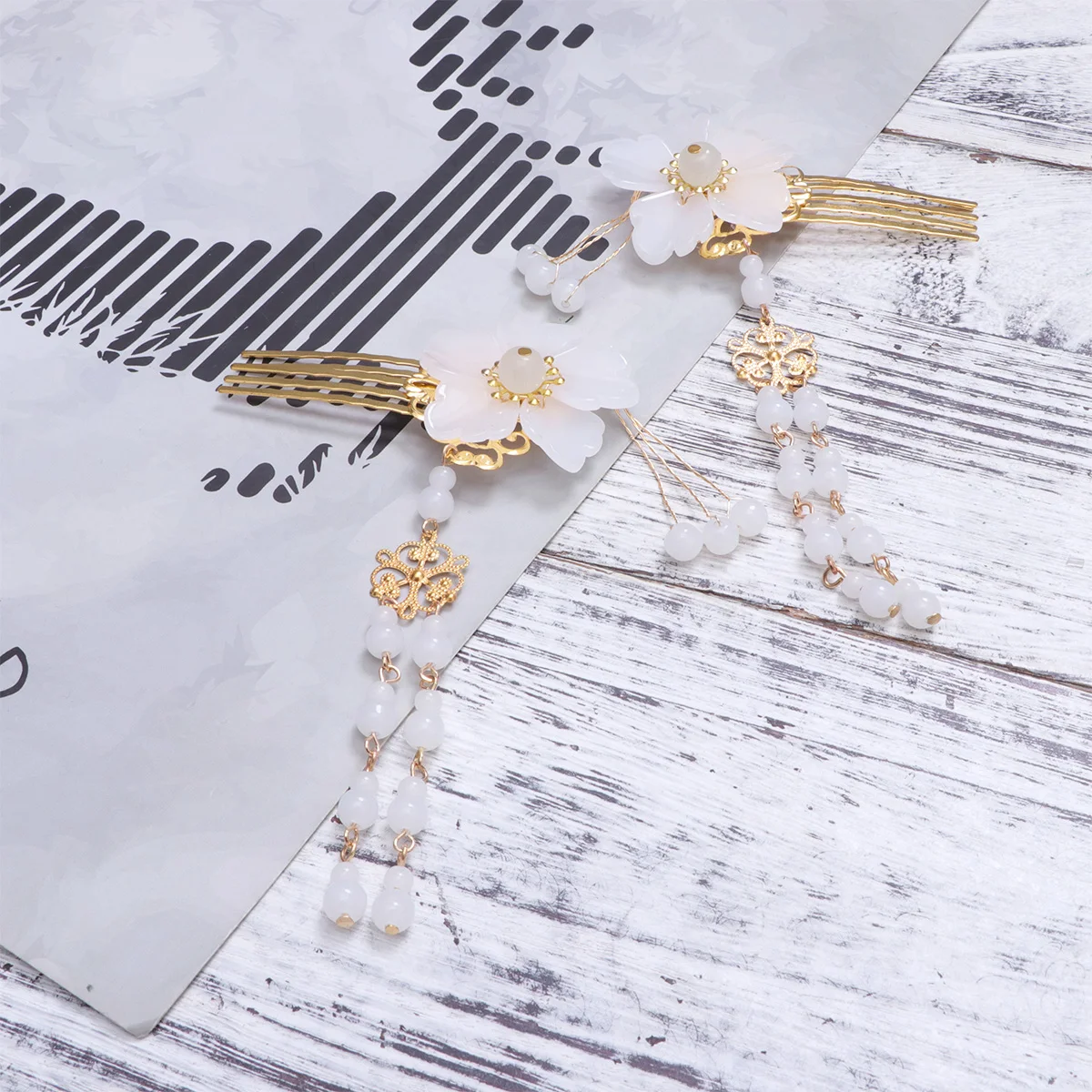 

2 Pcs Tassel Hanfu Headdress Hairpin Ancient Chinese Costume Classical Flower Clip