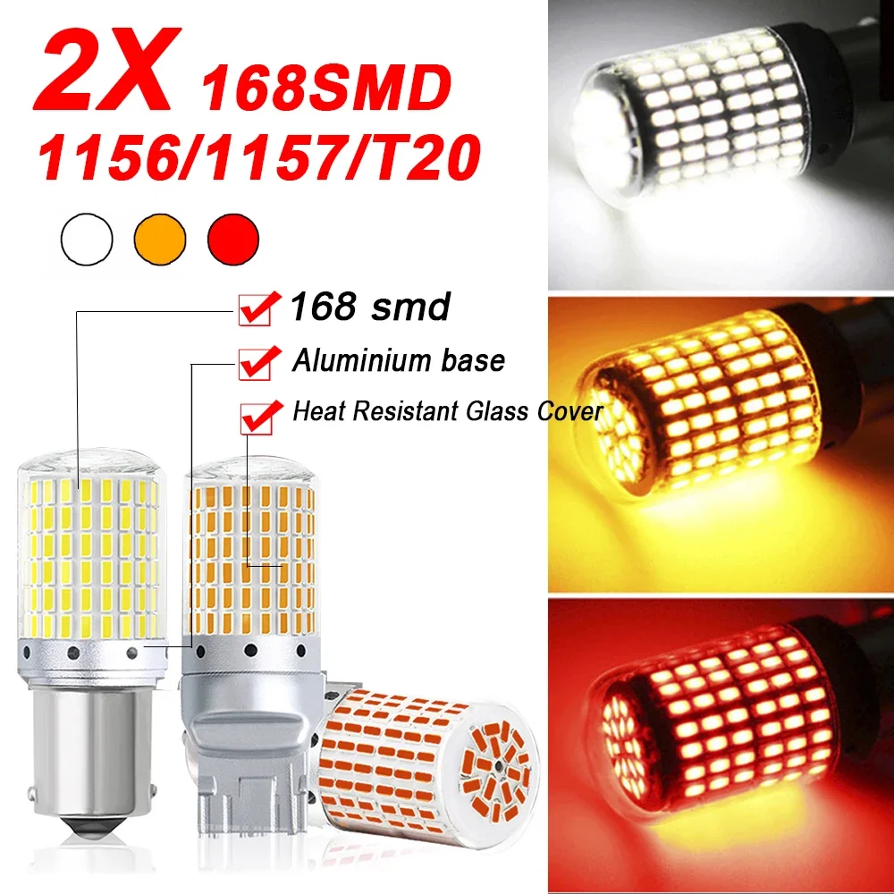 2x 168LED P21W PY21W Car LED Bulb Ba15s 1156 Bau15s T20 WY21W W21W High Power LED Signal Light Canbus No error Auto Reverse Lamp